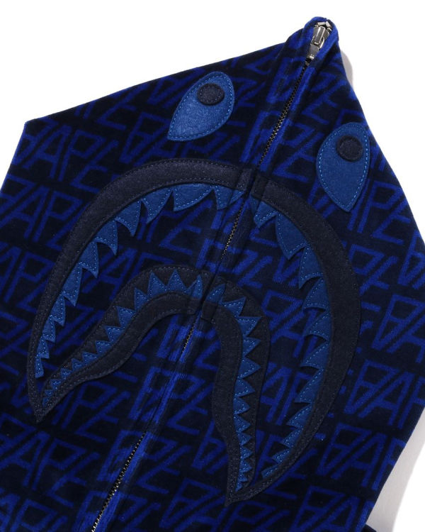 Sweat à Capuche Bape Logo Monogram Velour Shark Full Zip Bleu Marine Bleu Homme | ZVB-08093022