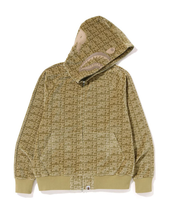 Sweat à Capuche Bape Logo Monogram Velour Shark Full Zip Beige Homme | QKN-00799548