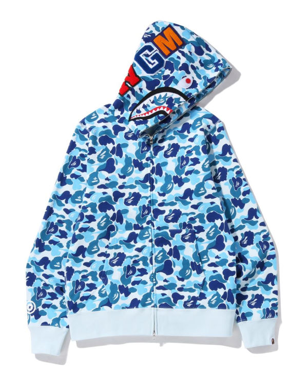 Sweat à Capuche Bape ABC Camo Shark Full Zip Bleu Homme | QPI-03941269