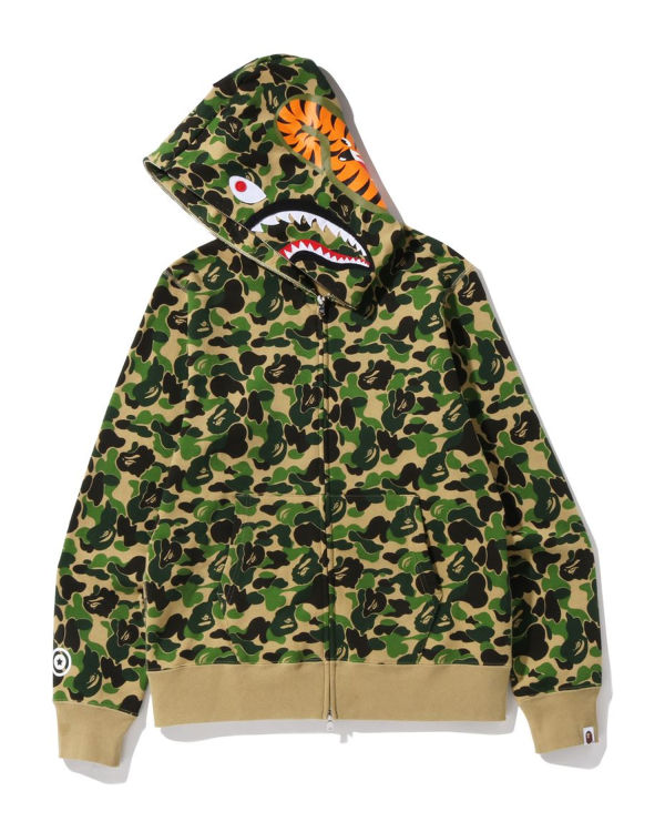 Sweat à Capuche Bape ABC Camo Shark Full Zip Vert Homme | VJK-37487454