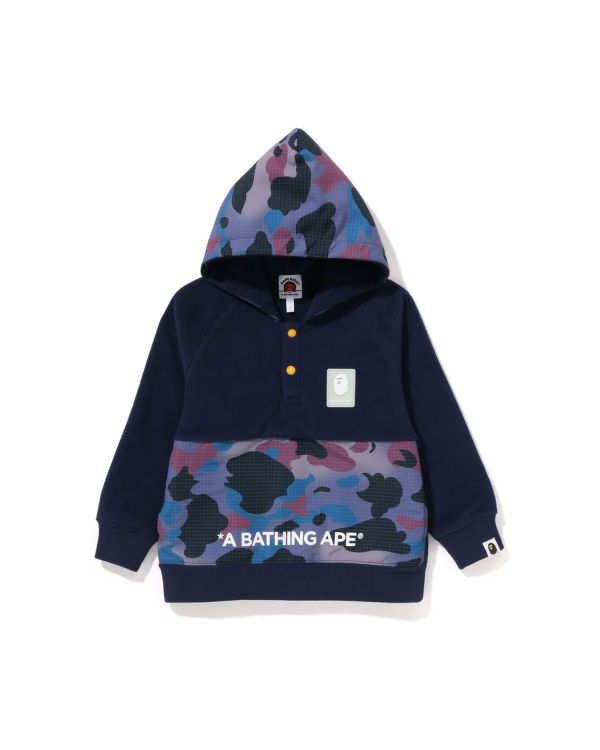 Sweat à Capuche Bape Grid Camo Half Snap Fleece Pullover Bleu Marine Bleu Enfant | LFJ-45574968