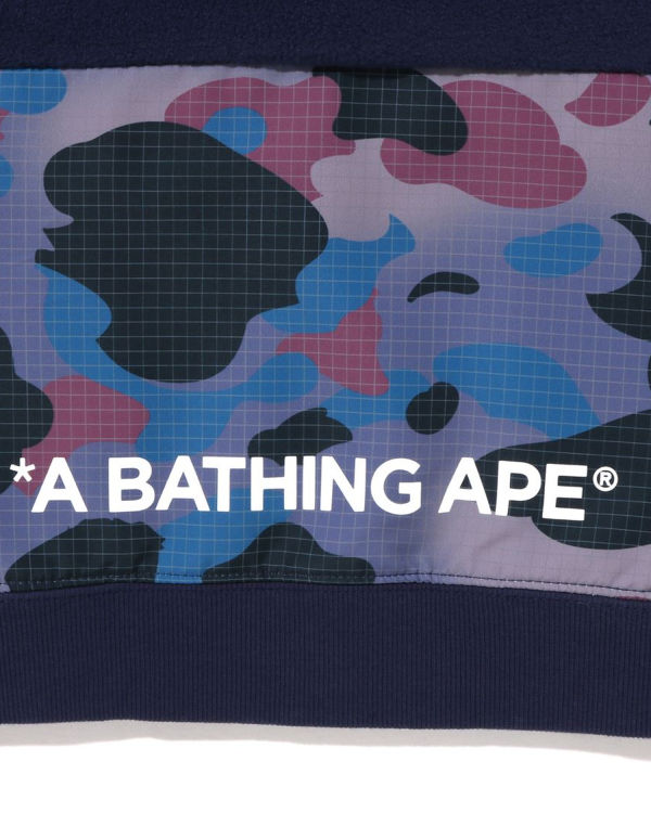 Sweat à Capuche Bape Grid Camo Half Snap Fleece Pullover Bleu Marine Bleu Enfant | LFJ-45574968