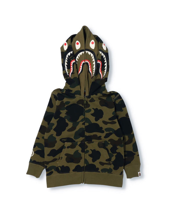 Sweat à Capuche Bape 1st Camo Shark Zip Double Hood Vert Enfant | UJM-03244103