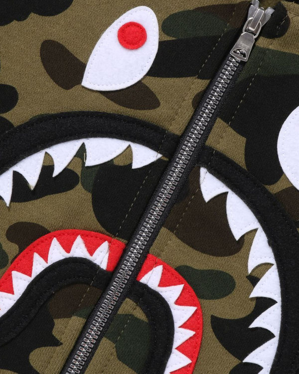 Sweat à Capuche Bape 1st Camo Shark Patch Zip Vert Enfant | VGB-47413780