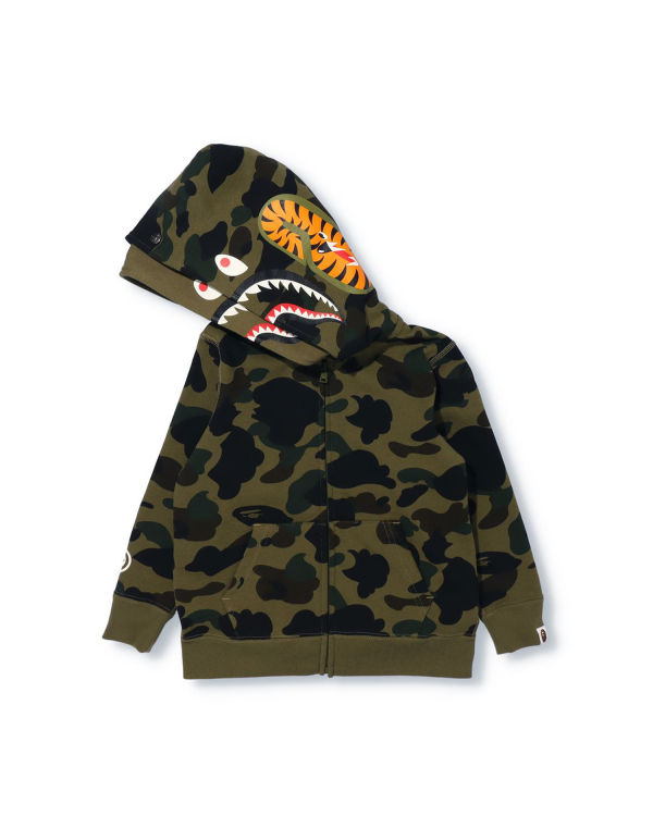 Sweat à Capuche Bape 1st Camo Shark Zip Double Hood Vert Enfant | UJM-03244103