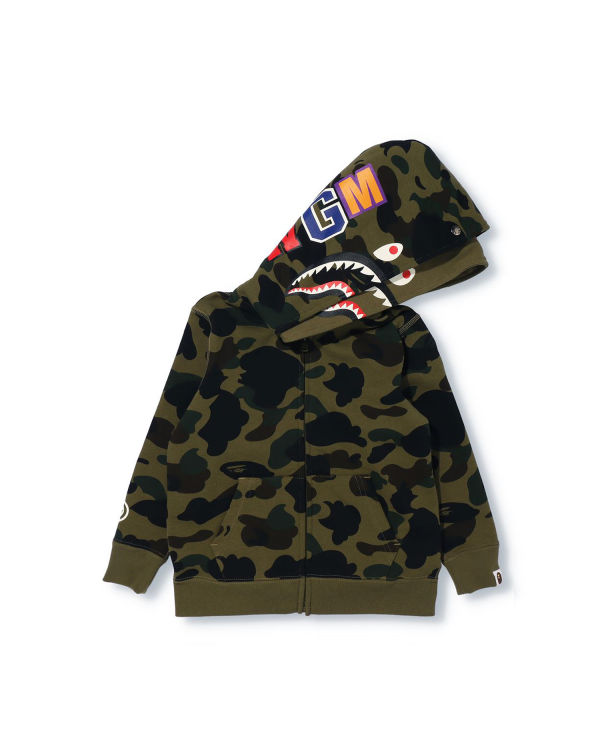 Sweat à Capuche Bape 1st Camo Shark Zip Double Hood Vert Enfant | UJM-03244103