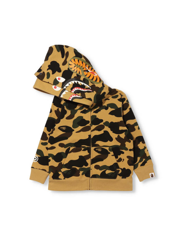 Sweat à Capuche Bape 1st Camo Shark Zip Double Hood Kaki Enfant | XBZ-37337063