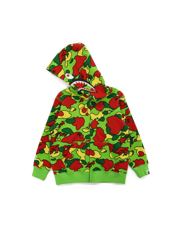 Sweat à Capuche Bape STA Camo Shark Zip Vert Rouge Jaune Enfant | SHN-00044967