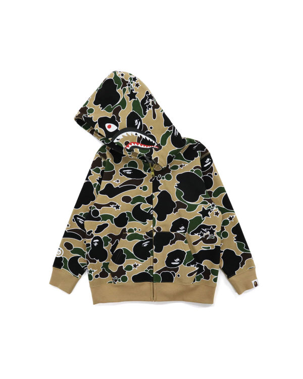 Sweat à Capuche Bape STA Camo Shark Zip Kaki Enfant | VRY-82611055