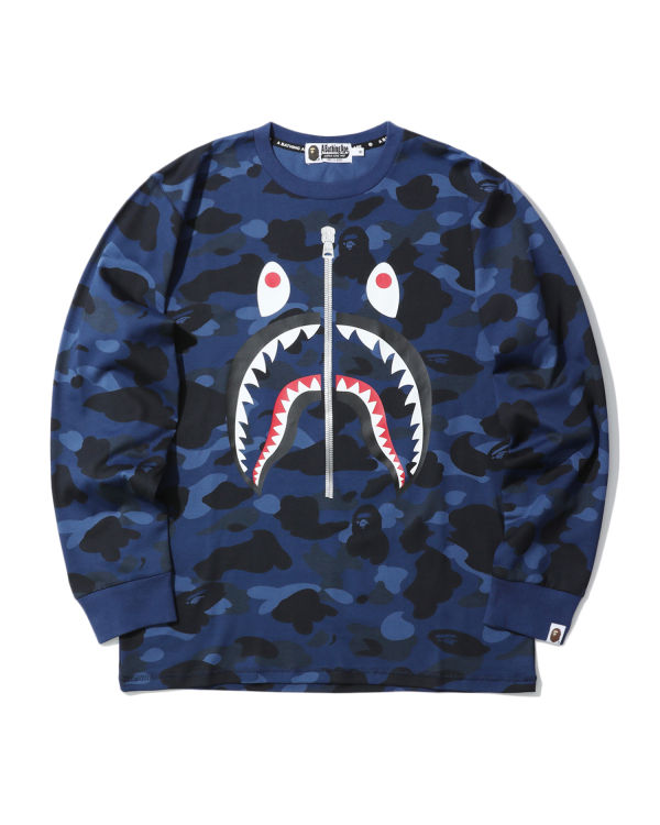 T Shirts Bape Color Camo Shark Bleu Marine Bleu Homme | GDC-13791205