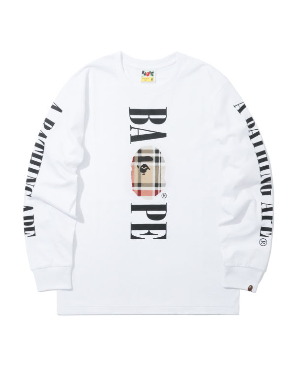 T Shirts Bape Check Head long sleeve Blanche Homme | QNX-78364015