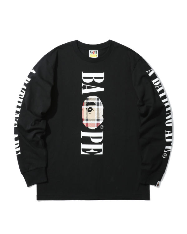 T Shirts Bape Check Head long sleeve Beige Homme | GLB-74421132