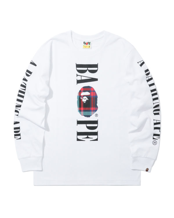 T Shirts Bape Check Head long sleeve Blanche Homme | DAR-20793052