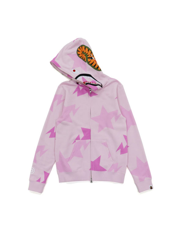 Sweat à Capuche Bape STA Pattern Shark Zip Rose Enfant | YJF-75541258