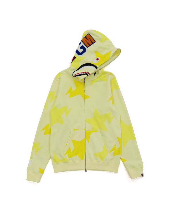 Sweat à Capuche Bape STA Pattern Shark Zip Jaune Enfant | MZX-61722863