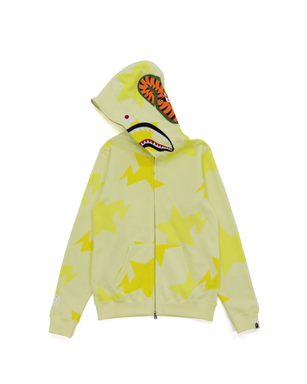 Sweat à Capuche Bape STA Pattern Shark Zip Jaune Enfant | MZX-61722863