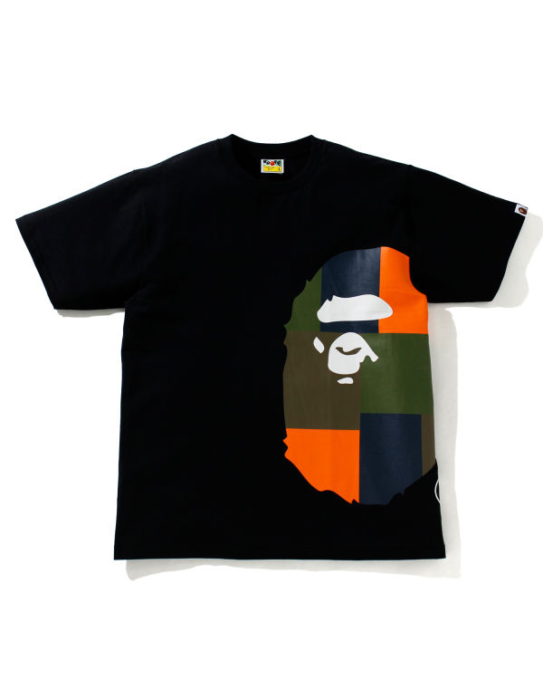 T Shirts Bape Color Block Side Big Ape Head M Noir Homme | WFZ-44087484