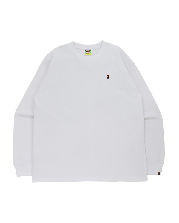 T Shirts Bape Ape Head One Point Relaxed Fit L/S Blanche Homme | ZPQ-79222335