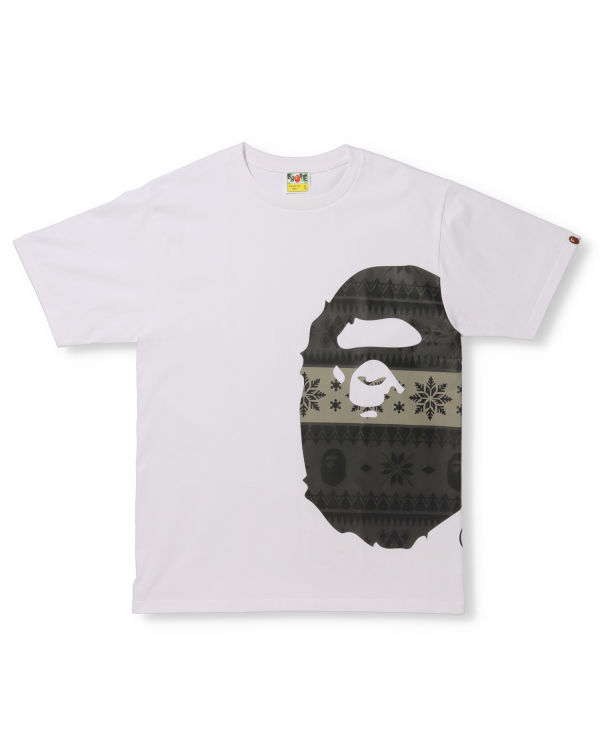 T Shirts Bape Snow Pattern Side Big Ape Head Blanche Homme | DJM-97989562