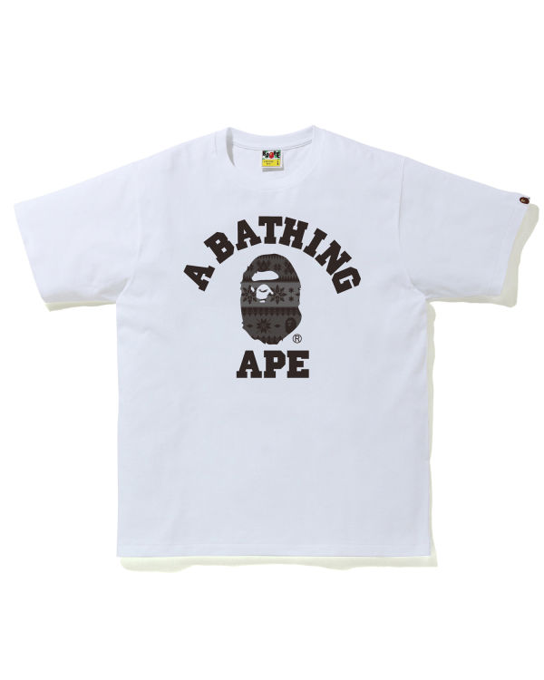 T Shirts Bape Snow Pattern College Blanche Homme | EZX-64467427