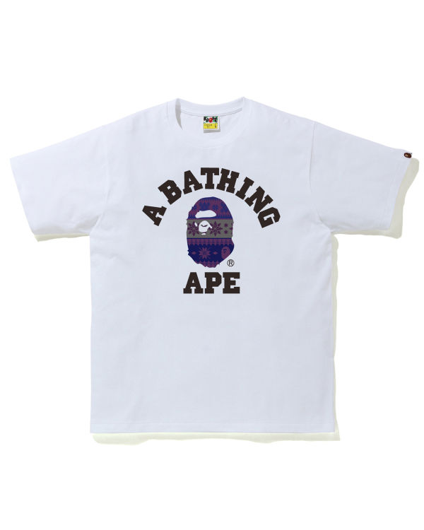 T Shirts Bape Snow Pattern College Blanche Homme | DUS-34504330