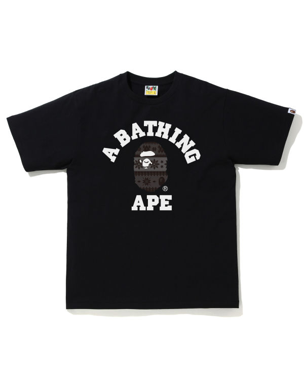 T Shirts Bape Snow Pattern College Noir Homme | NWE-65481034