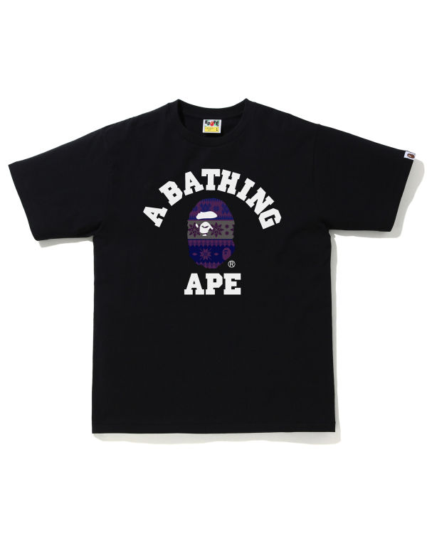 T Shirts Bape Snow Pattern College Noir Homme | GPU-47954466