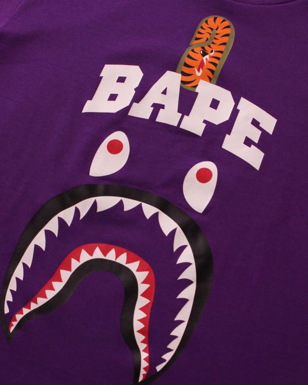 T Shirts Bape Shark Print Violette Enfant | LSX-75282599