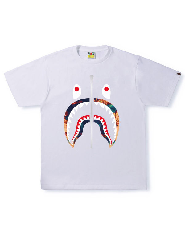 T Shirts Bape Tie Dye Shark Blanche Homme | GRD-02188669