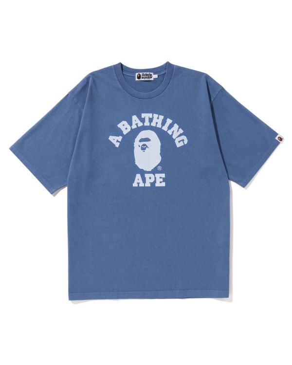 T Shirts Bape Pigment Dyed College Relaxed Fit Bleu Marine Bleu Homme | LLC-66135075