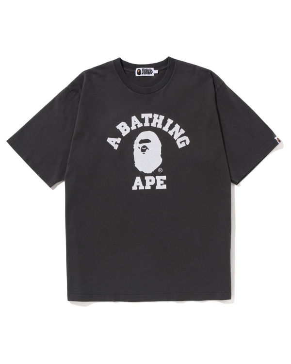 T Shirts Bape Pigment Dyed College Relaxed Fit Noir Homme | ELX-10252613