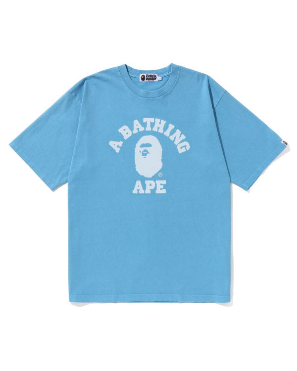 T Shirts Bape Pigment Dyed College Relaxed Fit Bleu Clair Homme | OXH-96254714