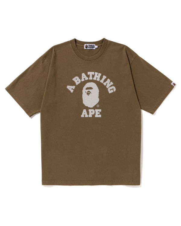 T Shirts Bape Pigment Dyed College Relaxed Fit Beige Homme | QIA-58606524