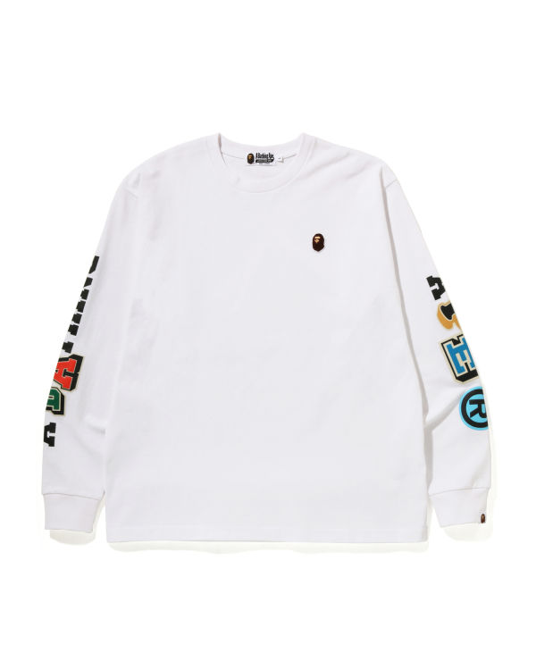 T Shirts Bape Multi Fonts Relaxed Fit L/S Blanche Homme | ZBI-09519713