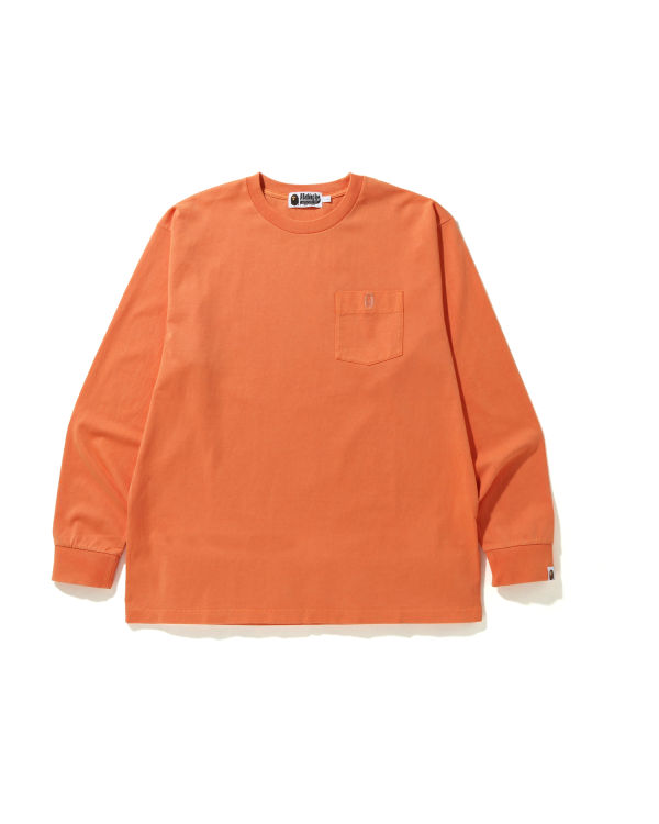 T Shirts Bape Overdye One Point Pocket Relaxed Fit L/S Orange Homme | VAA-18219160