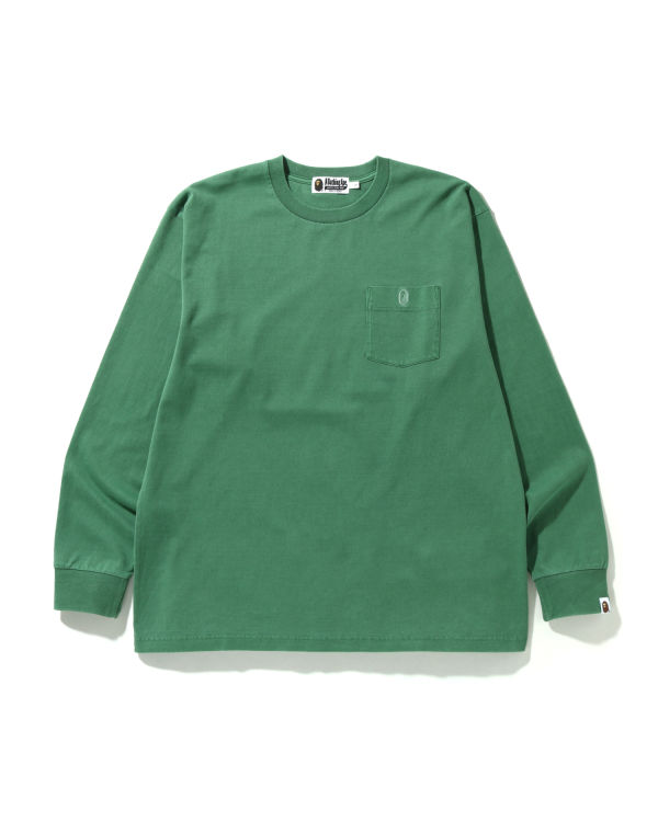 T Shirts Bape Overdye One Point Pocket Relaxed Fit L/S Vert Clair Homme | ETH-60178435