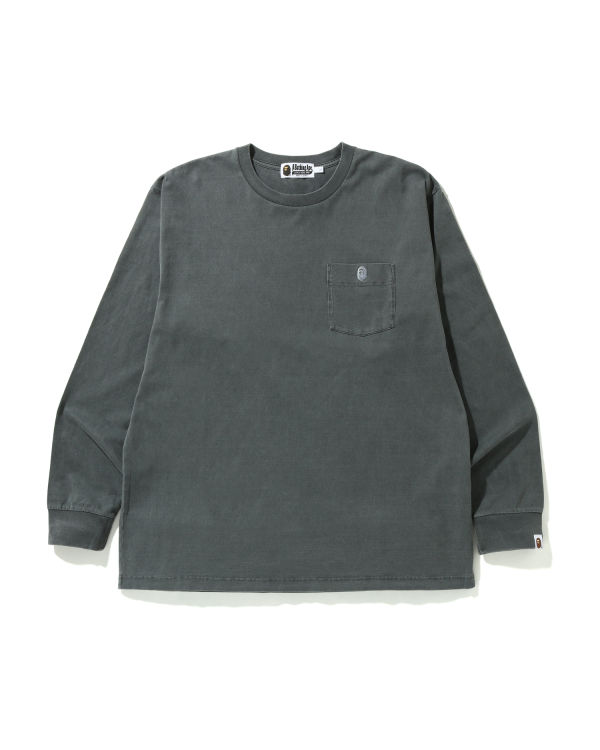 T Shirts Bape Overdye One Point Pocket Relaxed Fit L/S Noir Homme | TMT-77933645