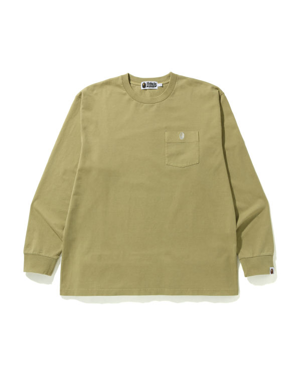 T Shirts Bape Overdye One Point Pocket Relaxed Fit L/S Beige Homme | MIN-12849136