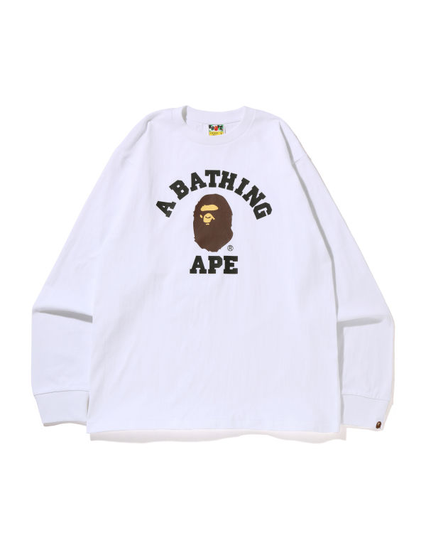 T Shirts Bape College L/S Blanche Homme | MYB-20376977