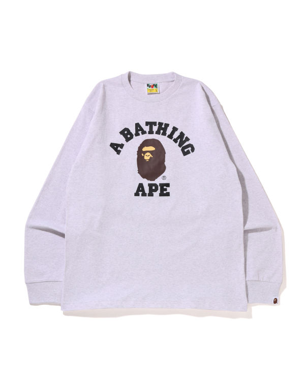 T Shirts Bape College L/S Grise Homme | EFD-07800848