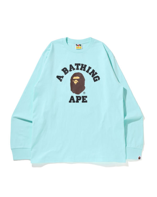 T Shirts Bape College L/S Bleu Clair Homme | YQI-37023365