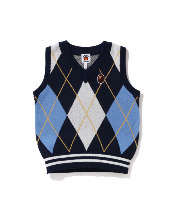 Gilet Bape Ape Head Patch Argyle Bleu Enfant | KKI-60707260