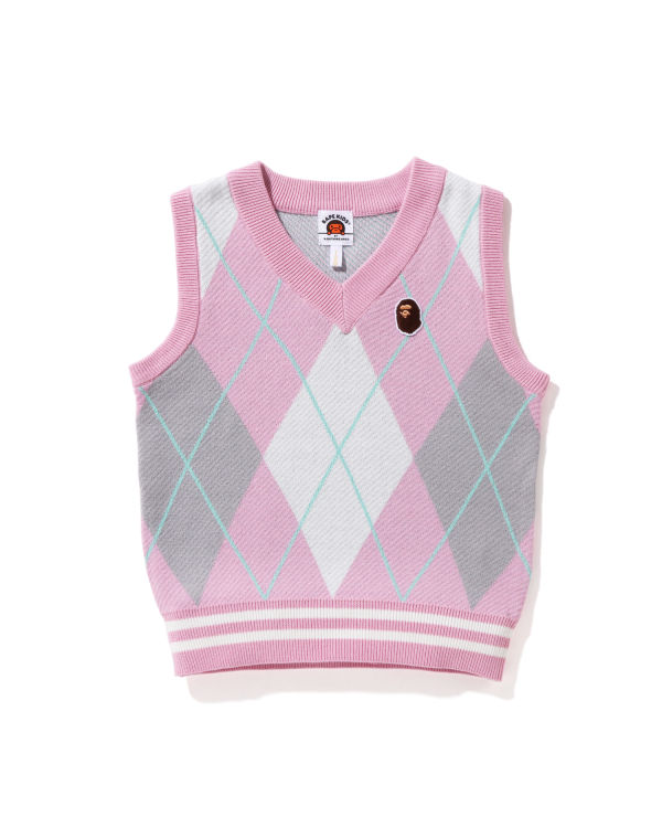 Gilet Bape Ape Head Patch Argyle Rose Enfant | AMH-17189826