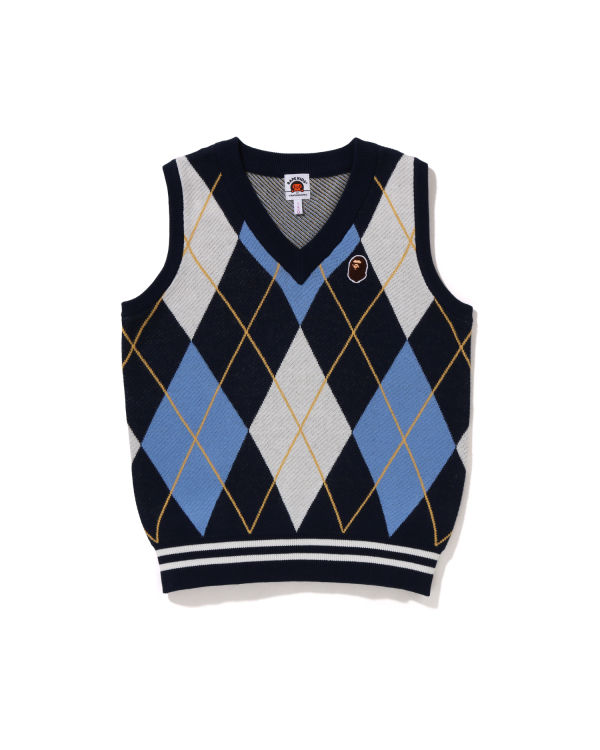 Gilet Bape Ape Head Patch Argyle JR Bleu Enfant | HNY-74142627