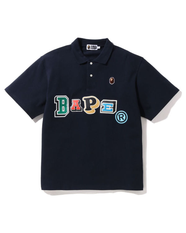 T Shirts Bape Multi Fonts Relaxed Fit Polo Bleu Marine Bleu Homme | QLF-21439624