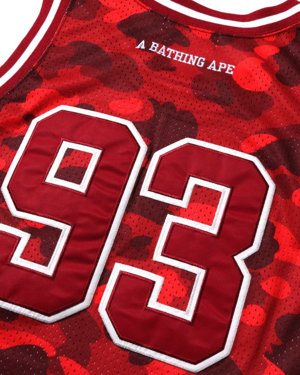 T Shirts Bape Color Camo Basketball Rouge Homme | LMN-47794928