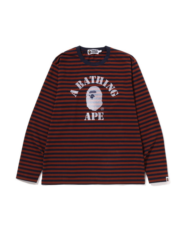 T Shirts Bape Discharge College Hoop L/S Marron Homme | KTA-14205785