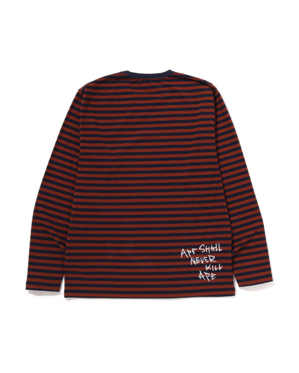 T Shirts Bape Discharge College Hoop L/S Marron Homme | KTA-14205785