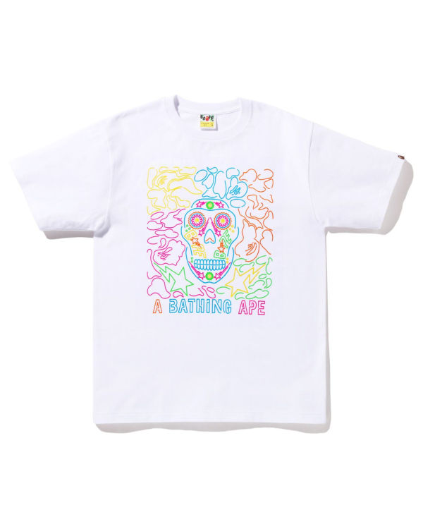 T Shirts Bape Halloween Neon Mexican Skull Blanche Homme | EWA-60356193