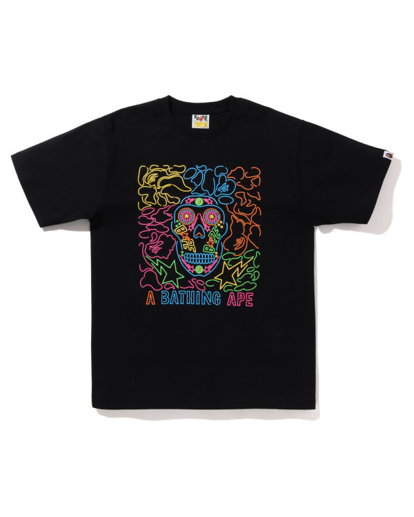 T Shirts Bape Halloween Neon Mexican Skull Noir Homme | EJM-76951640